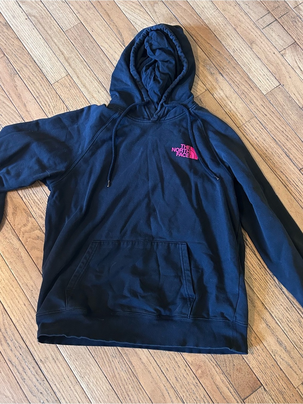 The North Face Black Hoodie with Pink Logo